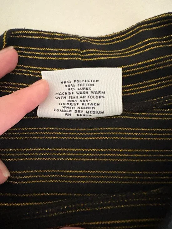 Westbound II 2X Black Gold Striped Mock Neck Top Long Sleeve Stretch Plus Size - Picture 6 of 7